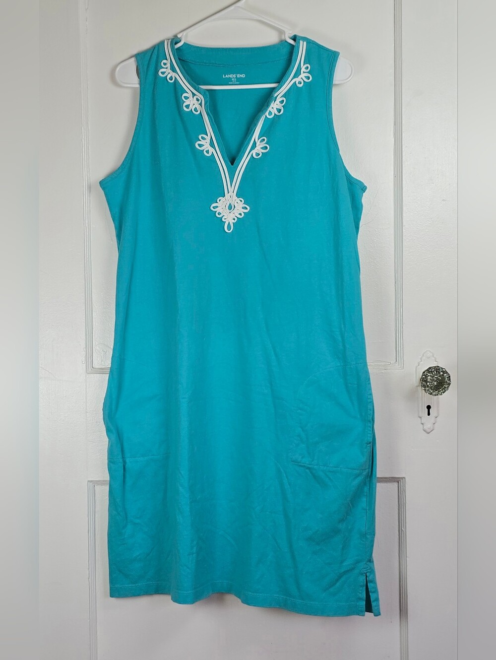 Land's End Turquoise Cotton Swim Coverup Dress with Pockets M/L